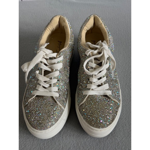 Betsey Johnson Shoes - Betsey Johnson Sidny Rhinestone Platform Sneakers Silver Iridescent Sparkle 8.5